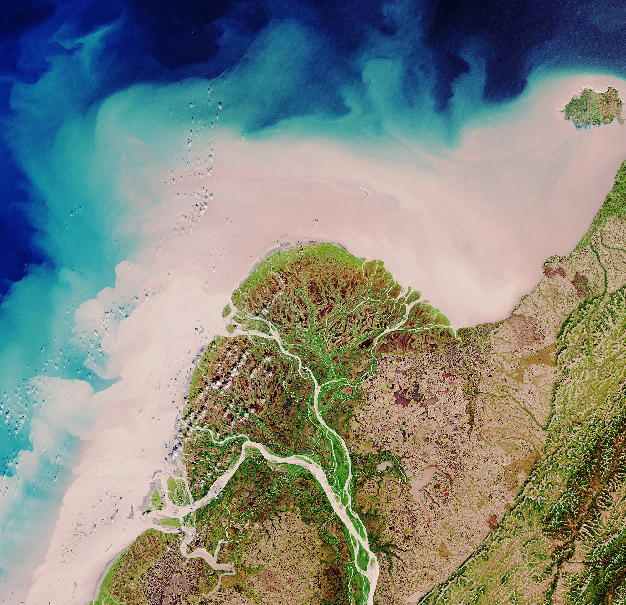 El delta del Yukón, Alaska, visto desde el espacio